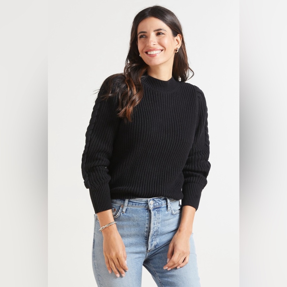 525 America Black Cable Sleeve Puff Pullover XS